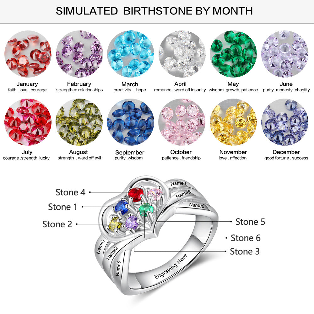 Heart Ring with Birthstones