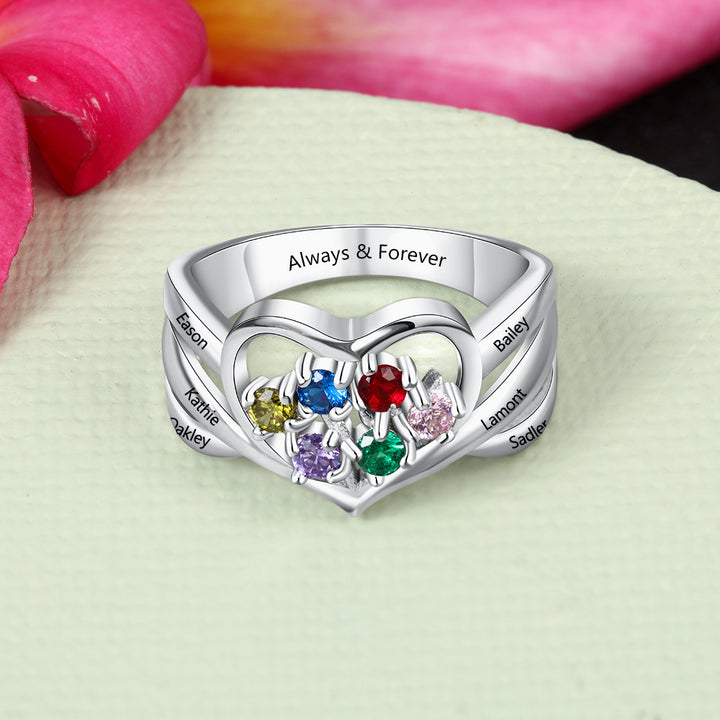 Heart Ring with Birthstones