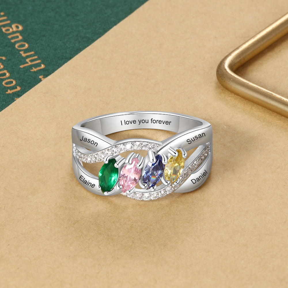 Birthstones Silver Name Rings