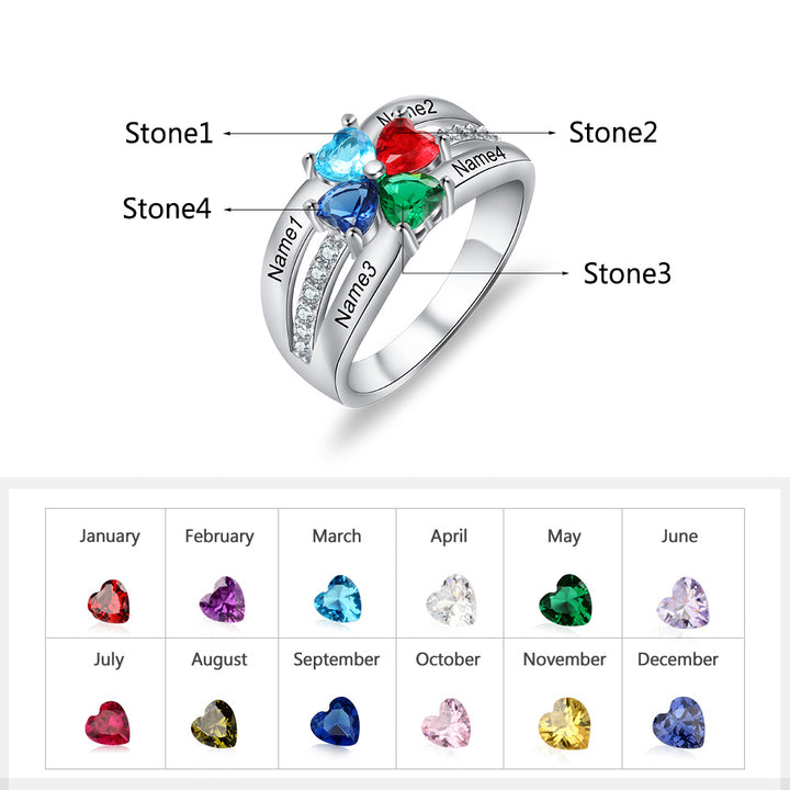 Heart Birthstone Flower Rings