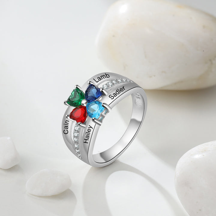 Heart Birthstone Flower Rings
