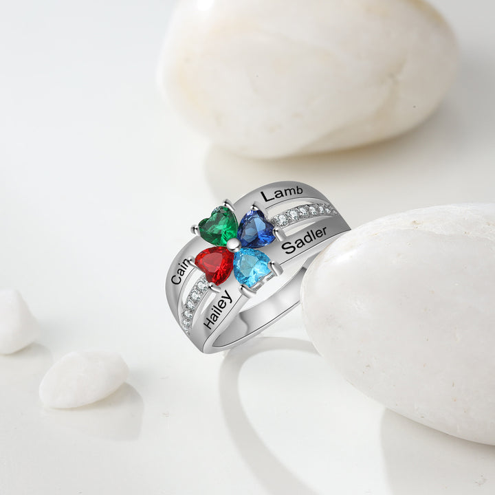 Heart Birthstone Flower Rings